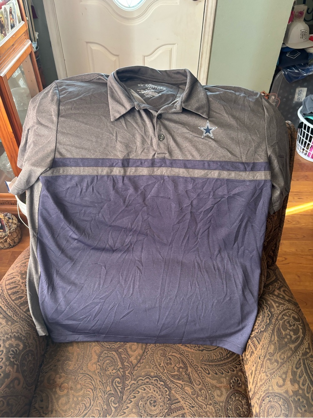 NFL Men's Dallas Cowboys Gray and Navy Colorblock Polo